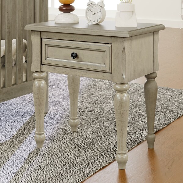 Wood 1 Drawer Nightstand for Nursery, Kid Room, Bedroom, Stone Gray