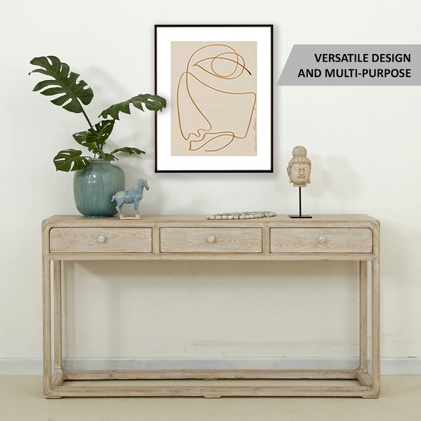 Artissance Reclaimed Peking Console Table With 3 Drawers and Weathered White Wash Finish, 34 Inch Tall