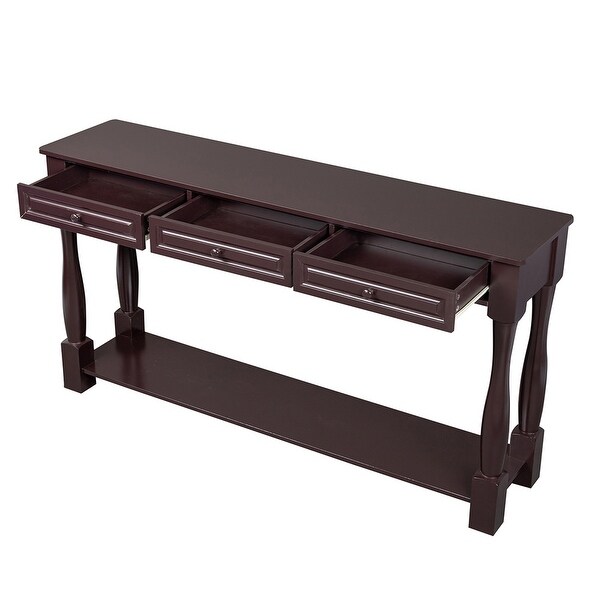 Sofa Table with Storage Drawers and Bottom Shelf, Wood Console Table
