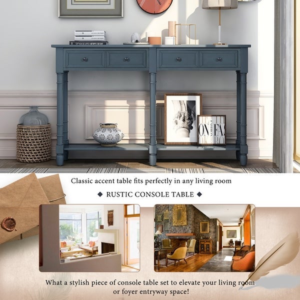 Rustic Console Table with 2 Storage Drawers and Round Deco Knob, Sofa Table with 1 Bottom Storage Shelf