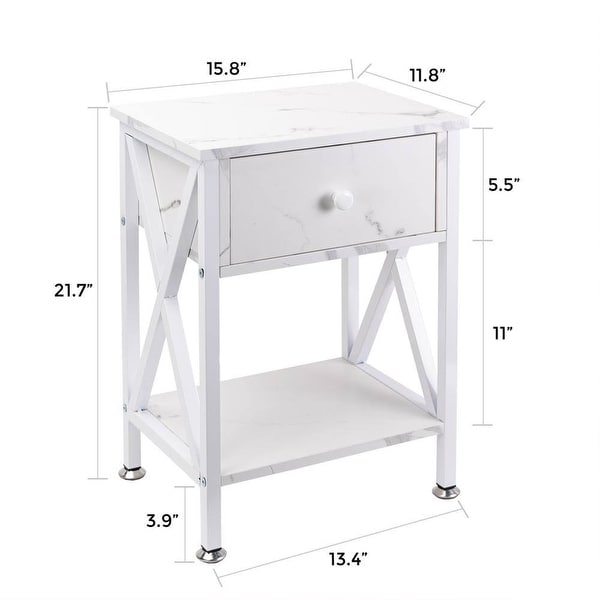 Nightstand with Drawer and Open Storage Shelves, Bedside End Table for Bedroom Living Room
