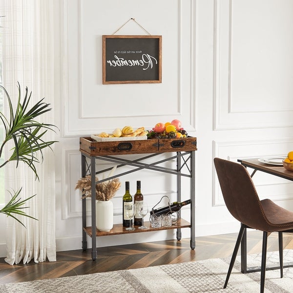VECELO, (Set of 2) Industrial Console Table with 2 Storage Trays