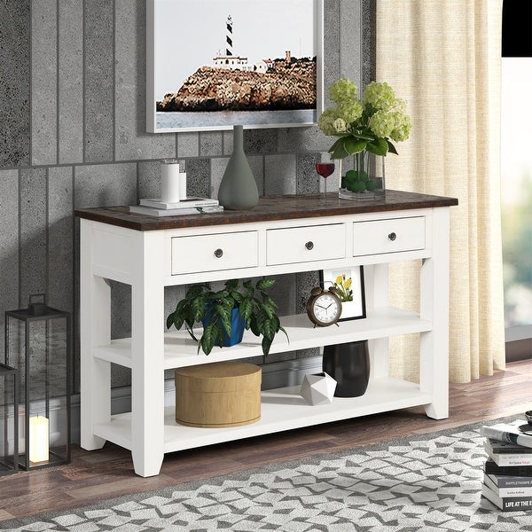 Side Table Console Table, Sofa Side Table with 3 Drawers and 2 Shelves