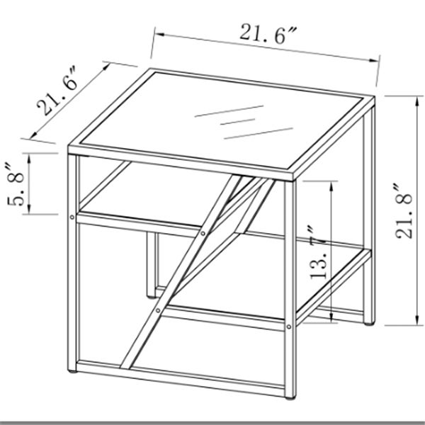 3-Tier Storage Side Table Modern Square End Table with Metal Frame Sofa Table for Couch, Bedroom, Living Room,Office