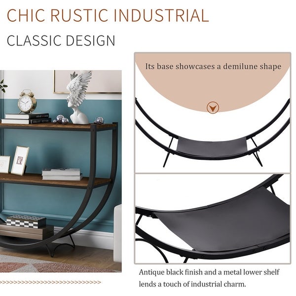 Industrial Sofa Console Table, Metal Demilune Shape Sofa Display Table with Three Shelves, Foyer Table for Hallway, Corridor