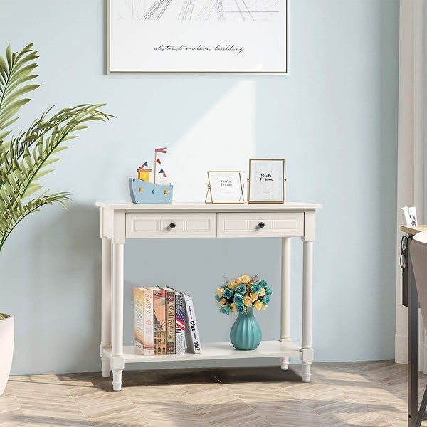 2-Tier Console Table with 2 Drawers, Sofa Table with Storage Shelves