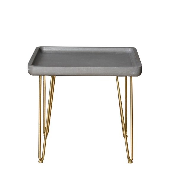 Rectangular Wooden Side Table with Hairpin Legs, Gray and Gold