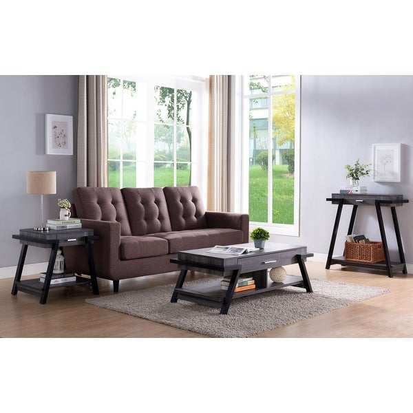 Q-Max Wooden End Table with Angled Leg Support and 1 Drawer, Black and Gray