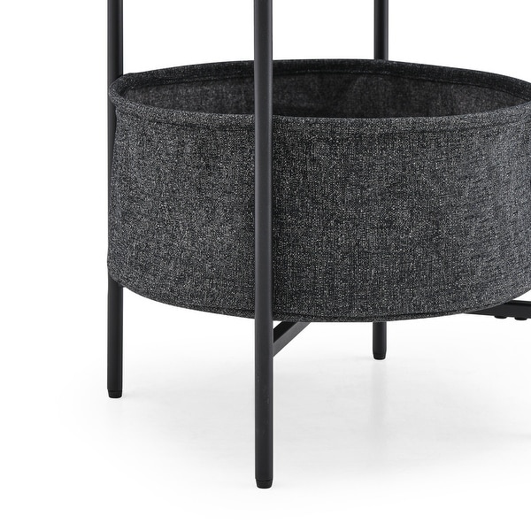 Modern Accent End Table with Storage Basket, Cloth Bag and Brown Top