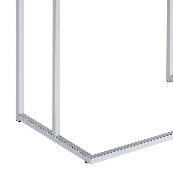 Dey 27 Inch Modern C Side Table, Gloss White Wood Top, Chrome Metal Base