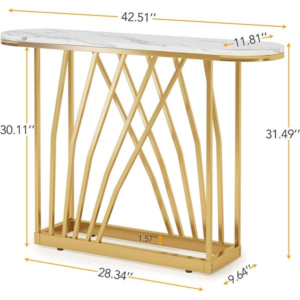 Luxurious Gold Console Table, Faux White Marble and Metal