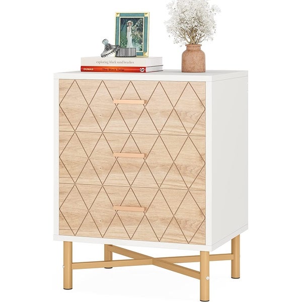 Wood Nightstand Bed Side Table with 3 Drawers