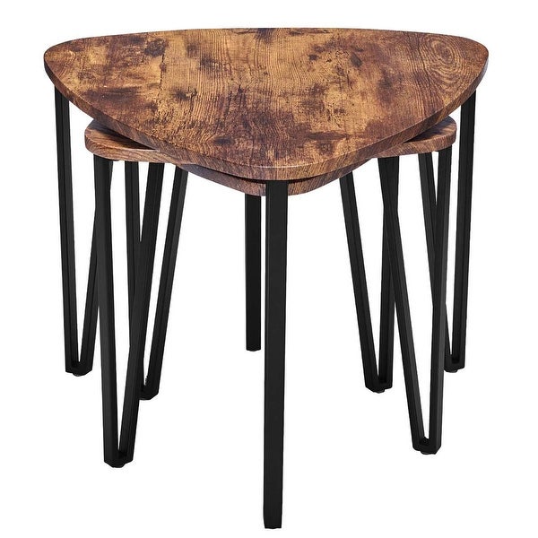 Stacking Side Table Set of 3, Nesting Triangle End Coffee Tables, Vintage Brown