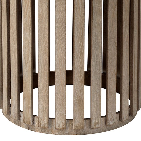 Side Table with Slatted Design Drum Silhouette, Washed brown