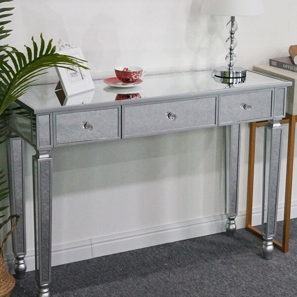 3 Drawers Mirror Table Dressing Table Console Table,Foyer Sofa Table Narrow for Entryway, Living Room, Hallway - 41.73