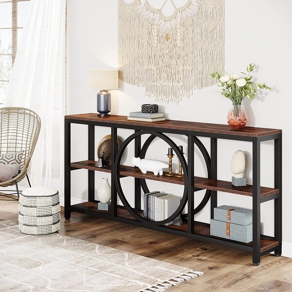 Sofa Console Table, 3 Tiers Industrial Narrow Long Sofa Table