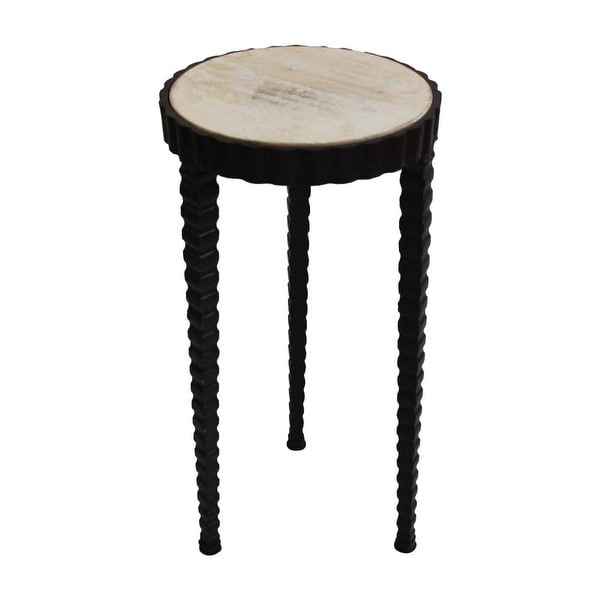 22 Inch Round Wooden Side Table with Tapered Tripod Base, Brown and Black - 21