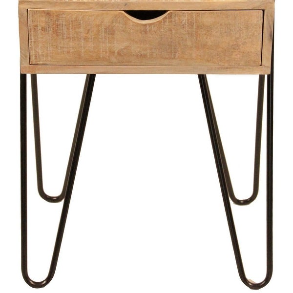1 Drawer Wooden Side Table with Metal Hairpin Legs, Brown and Black