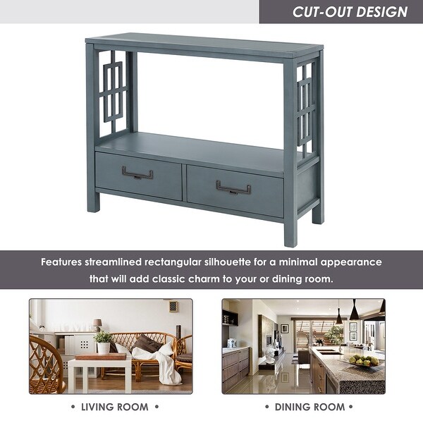 Wood Console Table With 2 Bottom Drawers,Narrow Entrance Table