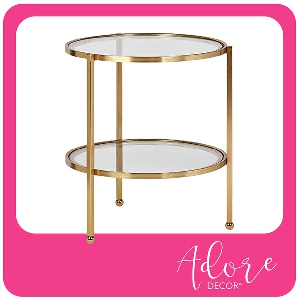 Adore Decor Addison Modern Glass and Metal Side Table, Decorative Small Accent for Living Room, 18