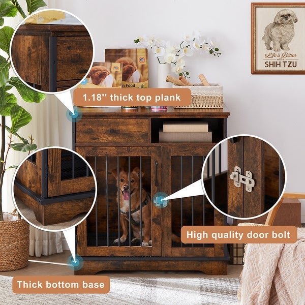 Industrial Furniture Style Dog Crate Dog Kennel with Loackable Door and Removable Bottom Tray, Side Table End Table with Storage
