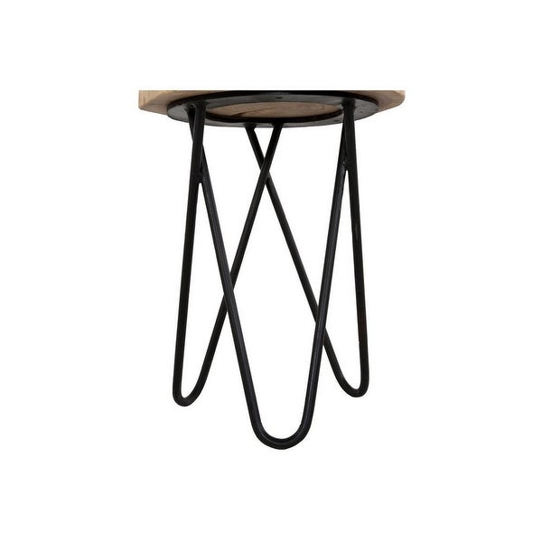 18 Inch Side Table, Wood Tabletop, Hairpin Style Iron Legs, Brown, Black - 12L x 12W x 18H