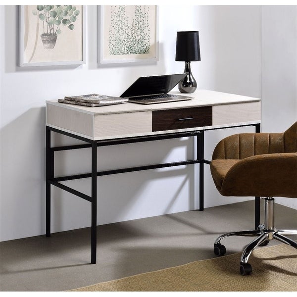 AOOLIVE Verster Built-in USB Port Writing Desk,White andBlack Finish