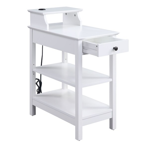 Wooden Frame Side Table with 3 Open Compartments and 1 Drawer, White - 28 H x 22 W x 13 L