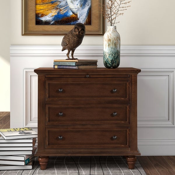 Simple Exquisite Storage Wood Cabinet with 3-Drawer, End Table with Pull out Tray for Living Room, Bedroom, Kitchen, Dining Room