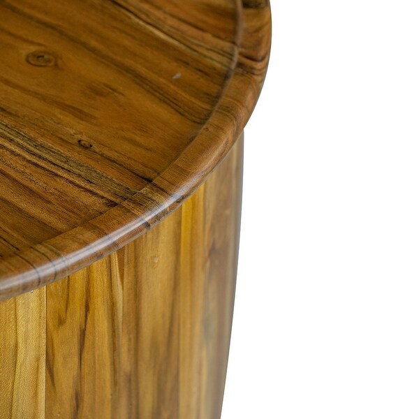 25 Inch Round Accent Side Table, Mango Wood, Barrel Shape, Classic Brown