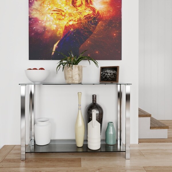 Cortesi Home Melissa Double Shelf Glass Console Table, 43