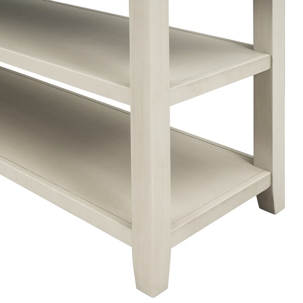 Retro Design Console Table with Two Open Shelves, Pine Solid Wood Frame and Legs