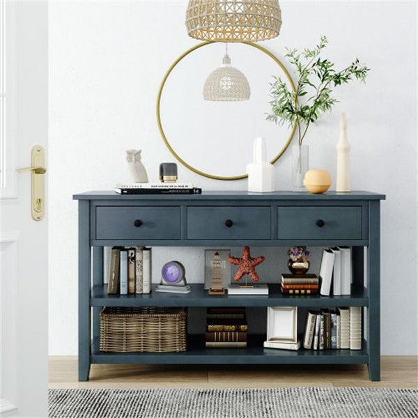 Retro Solid Wood Console Table,3 Top Drawers and 2 Open Shelves Table - 50“L x 16”W x 30”H