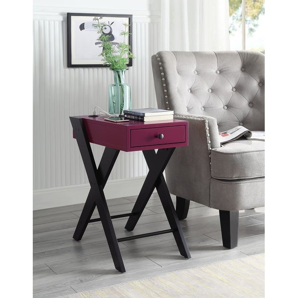 Fierce Side Table (USB Charging Dock) , Wooden Top Drawer with X-Shape Leg