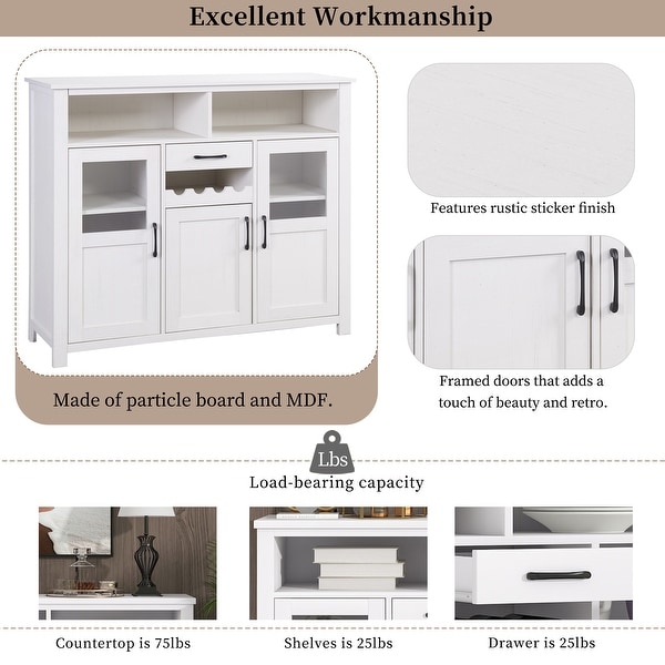 Retro Side Tables with Wine Rack, Drawer and Adjustable Shelves