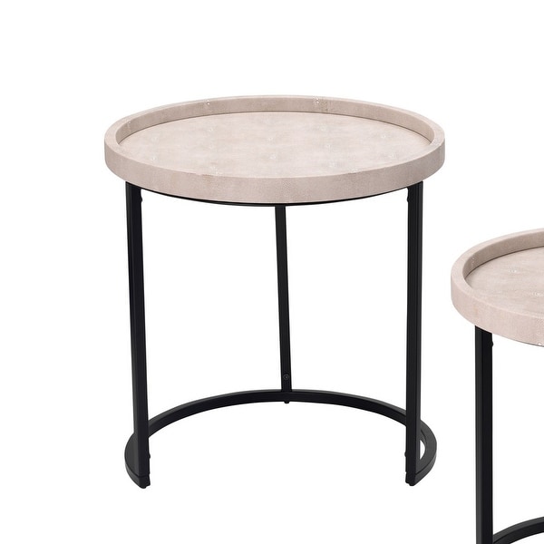 Side Table with Faux Shagreen Accent, Set of 3, Beige