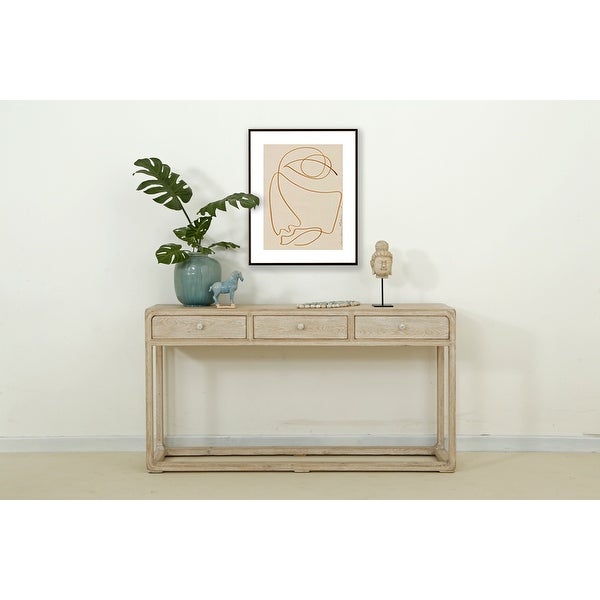 Artissance Reclaimed Peking Console Table With 3 Drawers and Weathered White Wash Finish, 34 Inch Tall