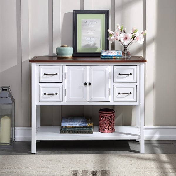 43'' Modern Console Table Simple Exquisite Sofa Table with 4 Drawers , 1 Cabinet and 1 Shelf for Living Room Kitchen Dining Room