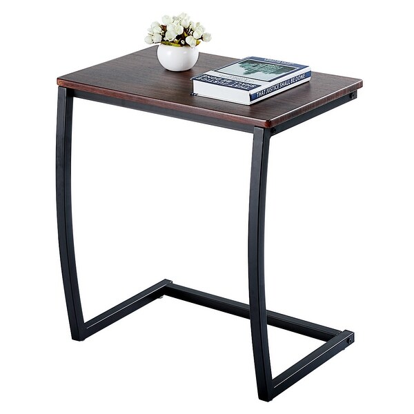 Sofa Side Table, C Shaped End Table, Portable Bedside Workstation, Laptop Holder with Metal Frame, Small Spaces, Coffee Brown