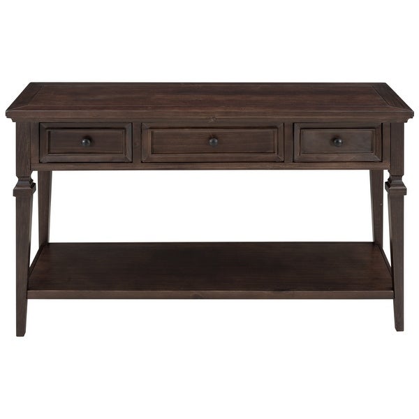 Classic Retro Style Console Table with Three Top Drawers and Open Style Bottom Shelf, Easy Assembly