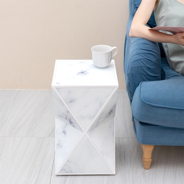 White Geometry End Table, Glass Nightstand, Marble Table