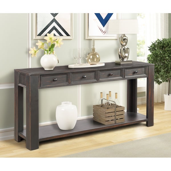 Chic Console Table Side Table with 4 Drawers and Bottom Open Shelf, Solid Wood Sofa Table Entryway Table for Entryway Living Room
