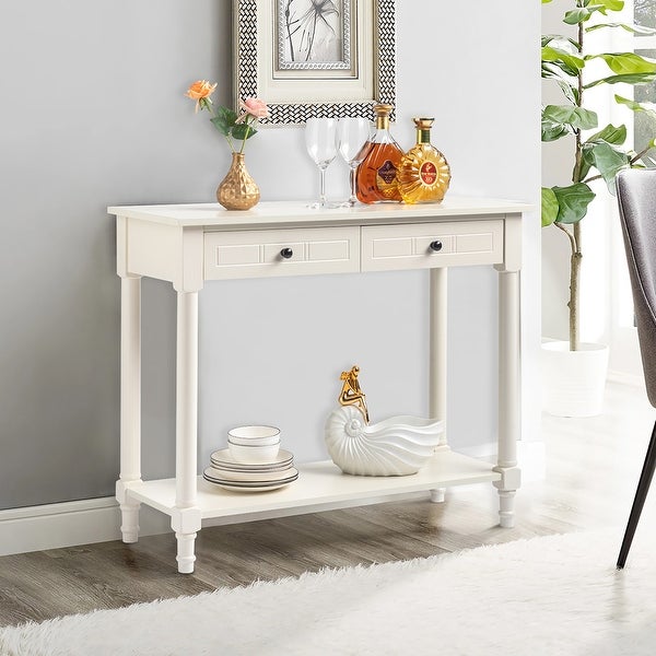 2-Tier Console Table with 2 Drawers, Sofa Table with Storage Shelves