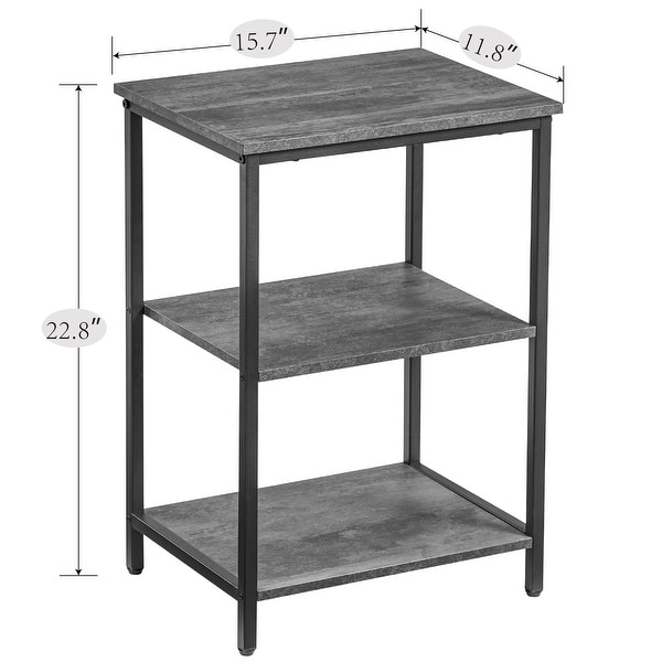 Set of 2 End Table With Wood Storage Shelf, 3-Tier Bedside Sofa Side End Table Storage Display Shelf