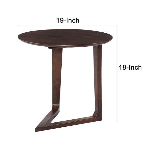 Mango Wood Round Side Table with and Cantilever Base, Brown