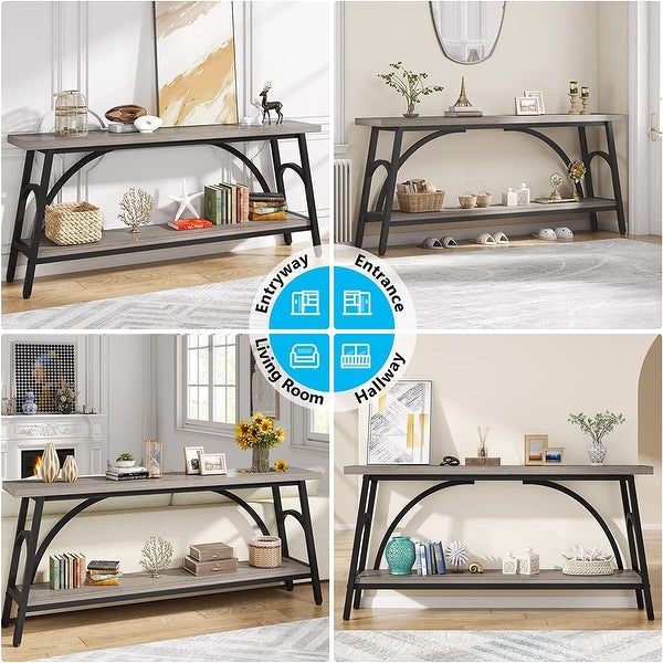 70.8” Extra Long Console Table, Narrow Sofa Tables Entryway Table for with 2 Tier Storage Shelves