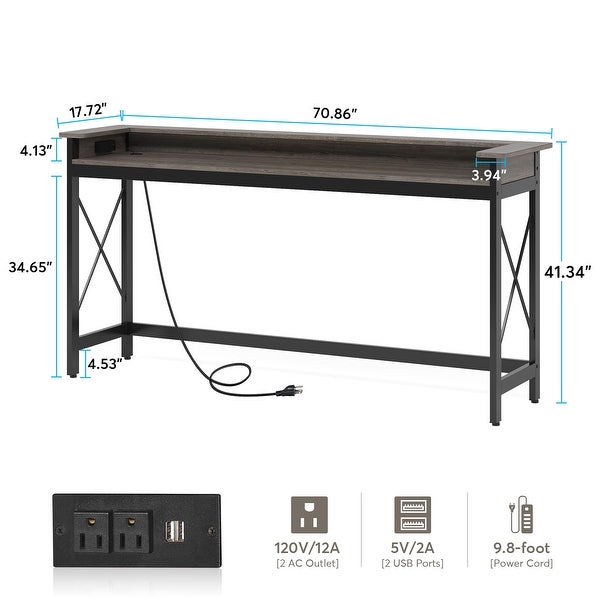 Sofa CouchTable with Outlets and USB Ports, 70.9 inch Long Entryway Console Table