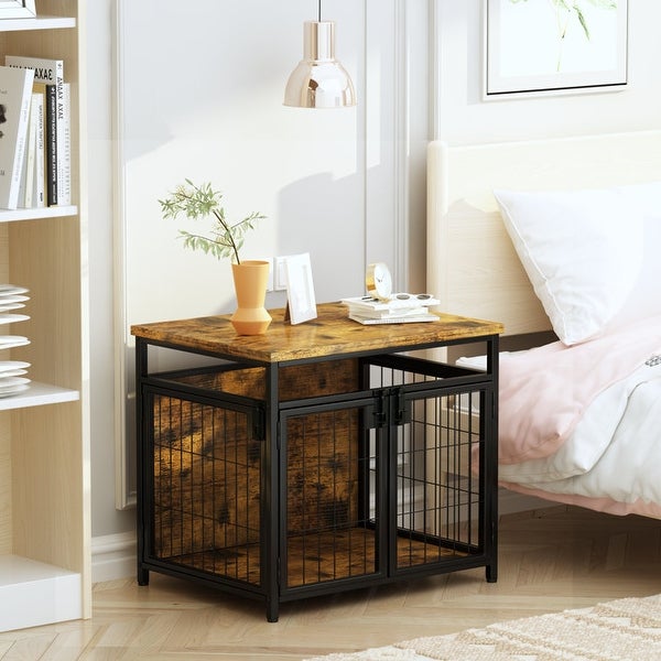 Furniture Style Dog Crate End Table, Pet Kennels Three Doors Dog House Indoor Use for Small Dogs