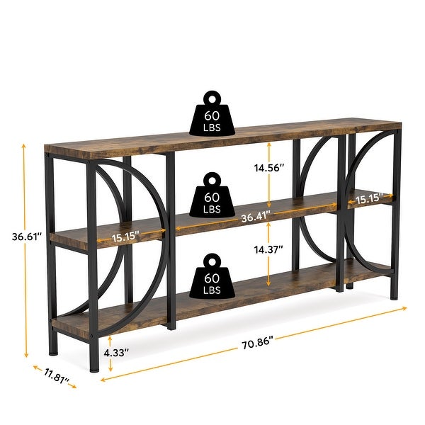 3 Tier Narrow Console Table with Storage Shelves, Industrial Entryway Table Behind Sofa Couch for Living Room