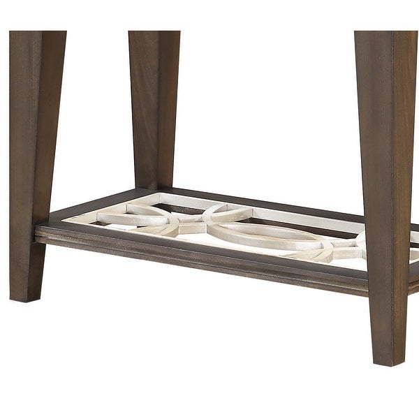 Wood and Glass Side Table with Cut Out Design, Brown